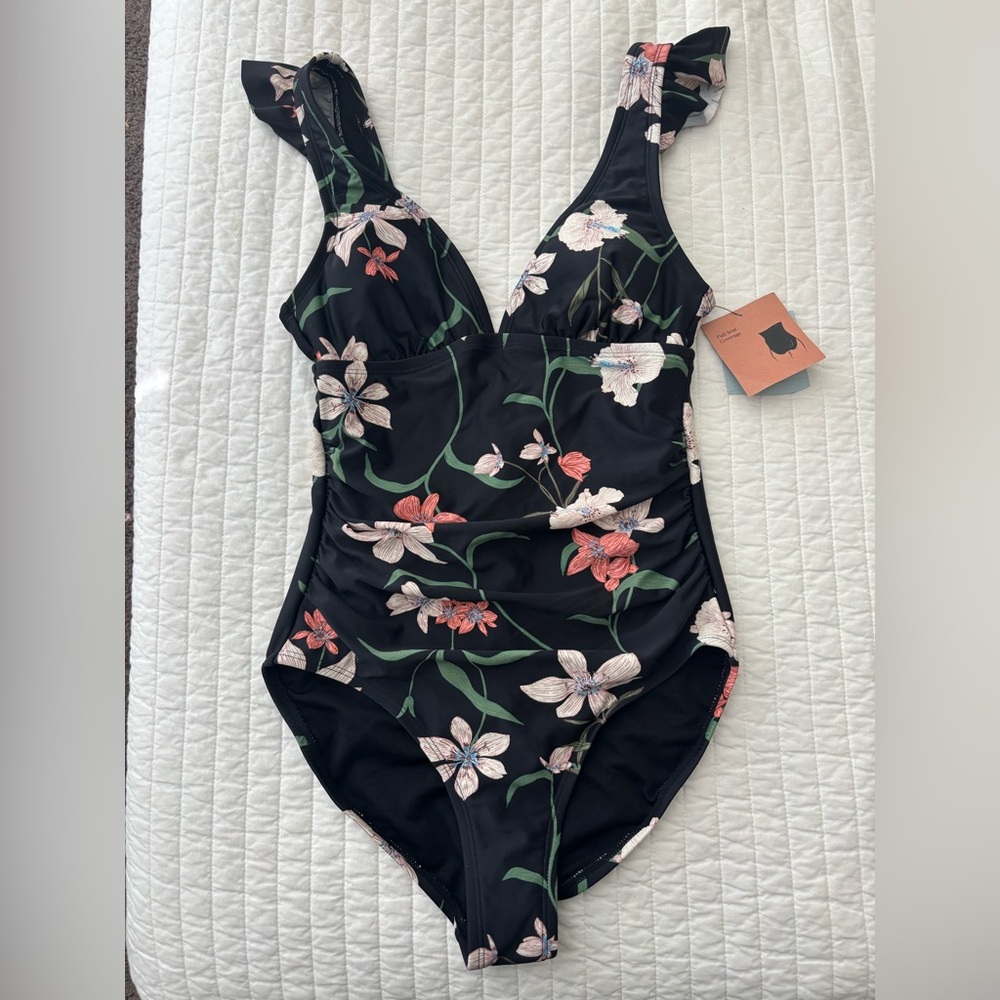 Shade & Shore Black Floral One-Piece Swimsuit